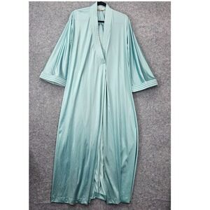 Vintage Vanity Fair Robe Women S Blue Satin Kimono Lounge Maxi 70s Old Hollywood